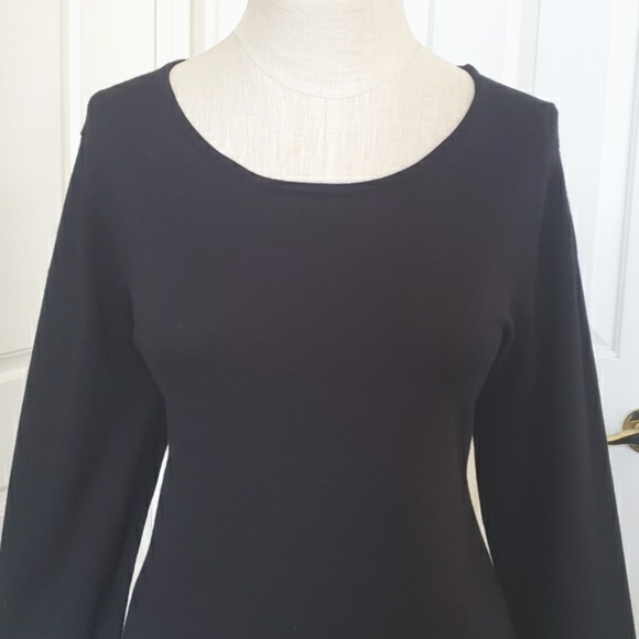💐 CALVIN KLEIN Black Ivory Dress Long Sleeves Bell Cuffs Crochet Lace Trim - Picture 4 of 10